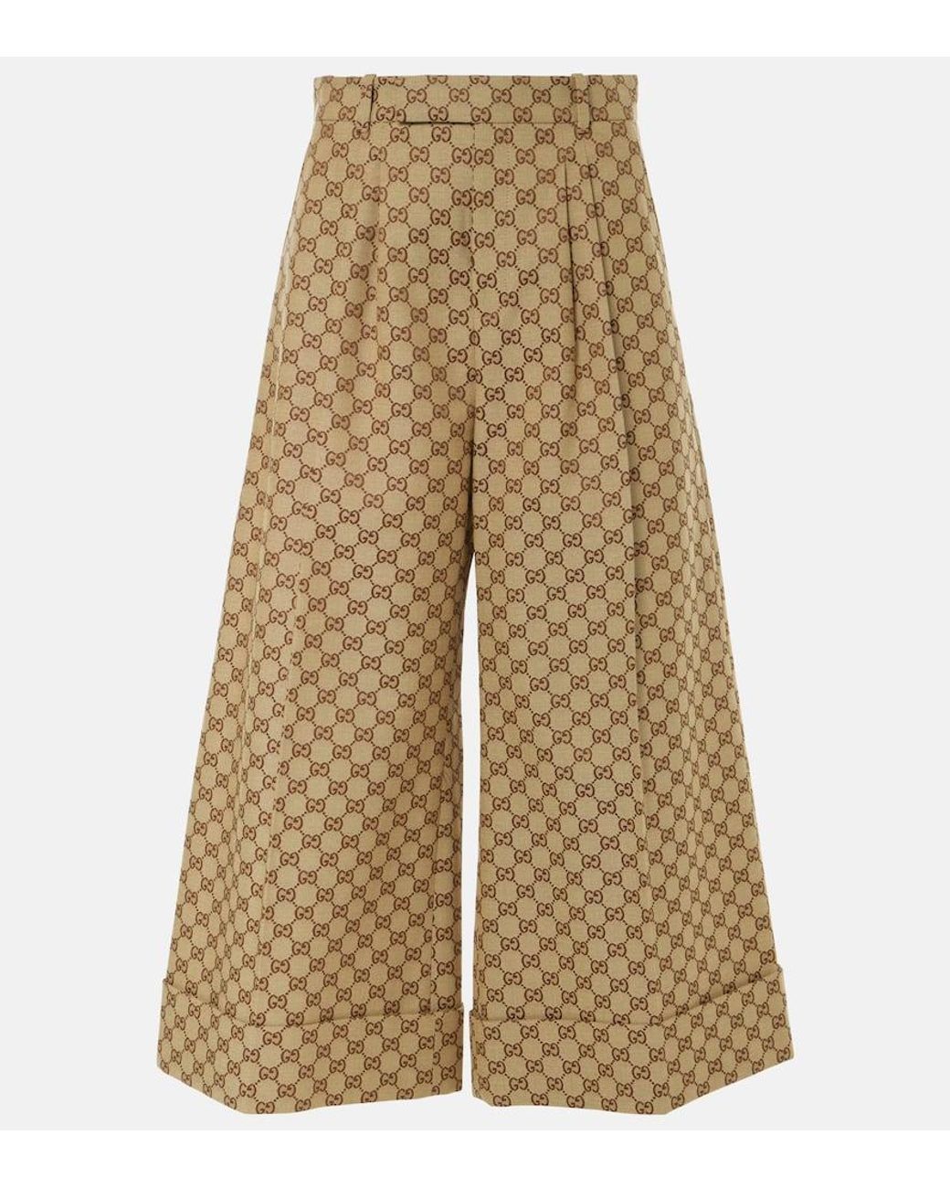 Gucci Gg Canvas Wide-Leg Pants in Natural | Lyst