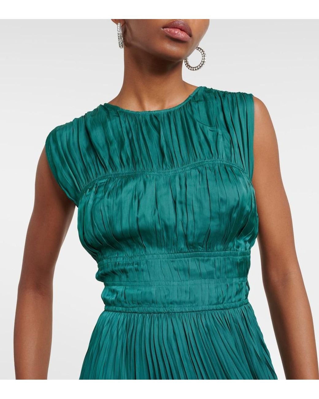 Ulla Johnson Green Delia Pleated Satin Gown