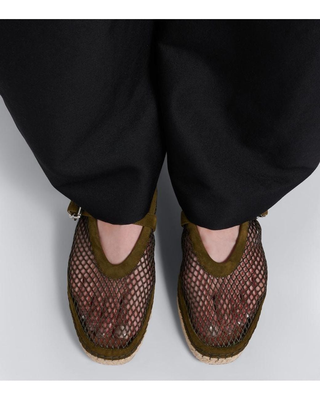 Alaïa Brown Suede-Trimmed Fishnet Espadrilles