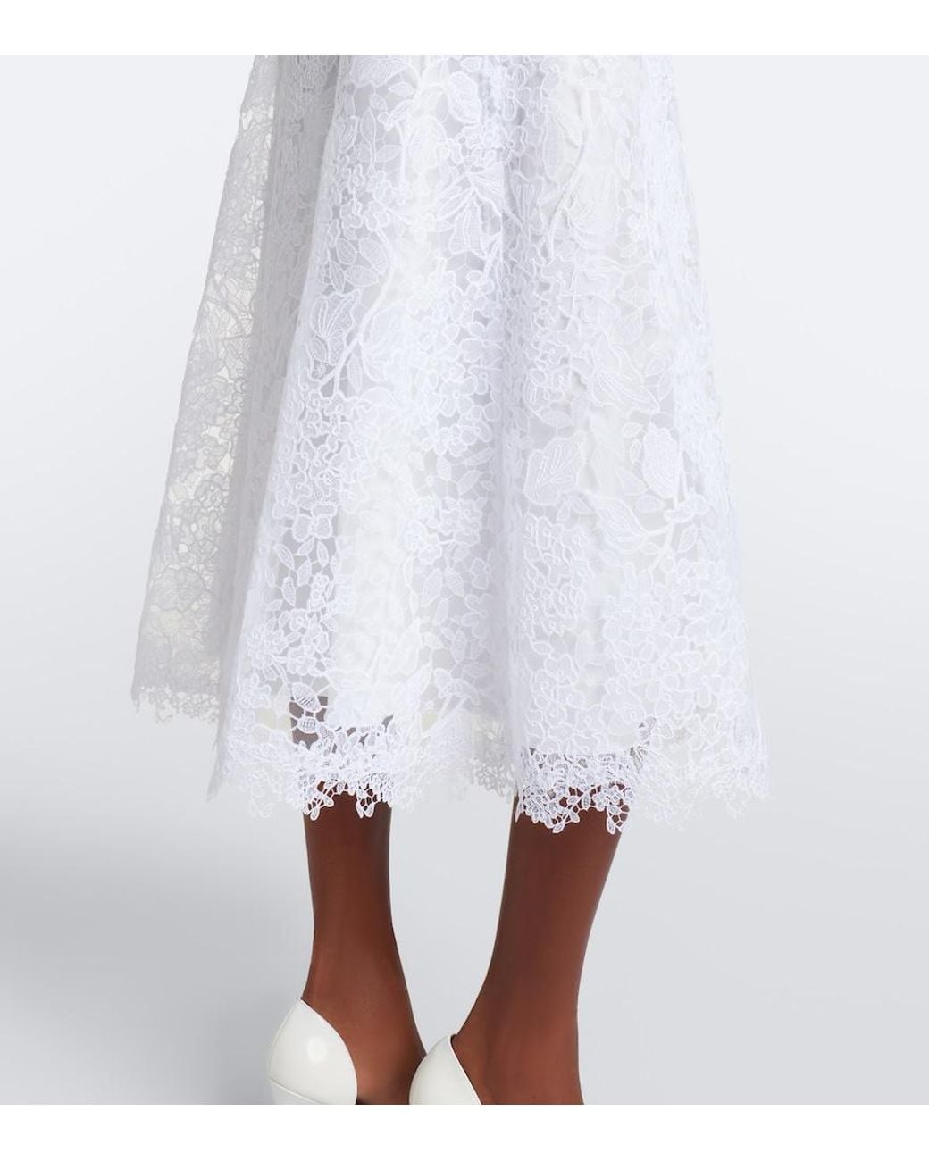 Carolina Herrera White Floral Guipure Lace Midi Dress