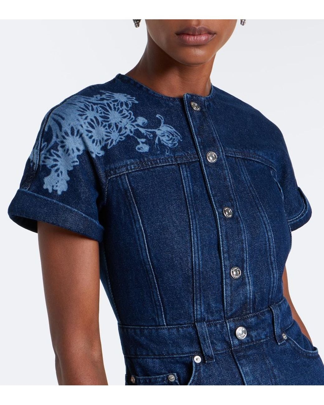 Erdem Blue Printed Denim Midi Dress