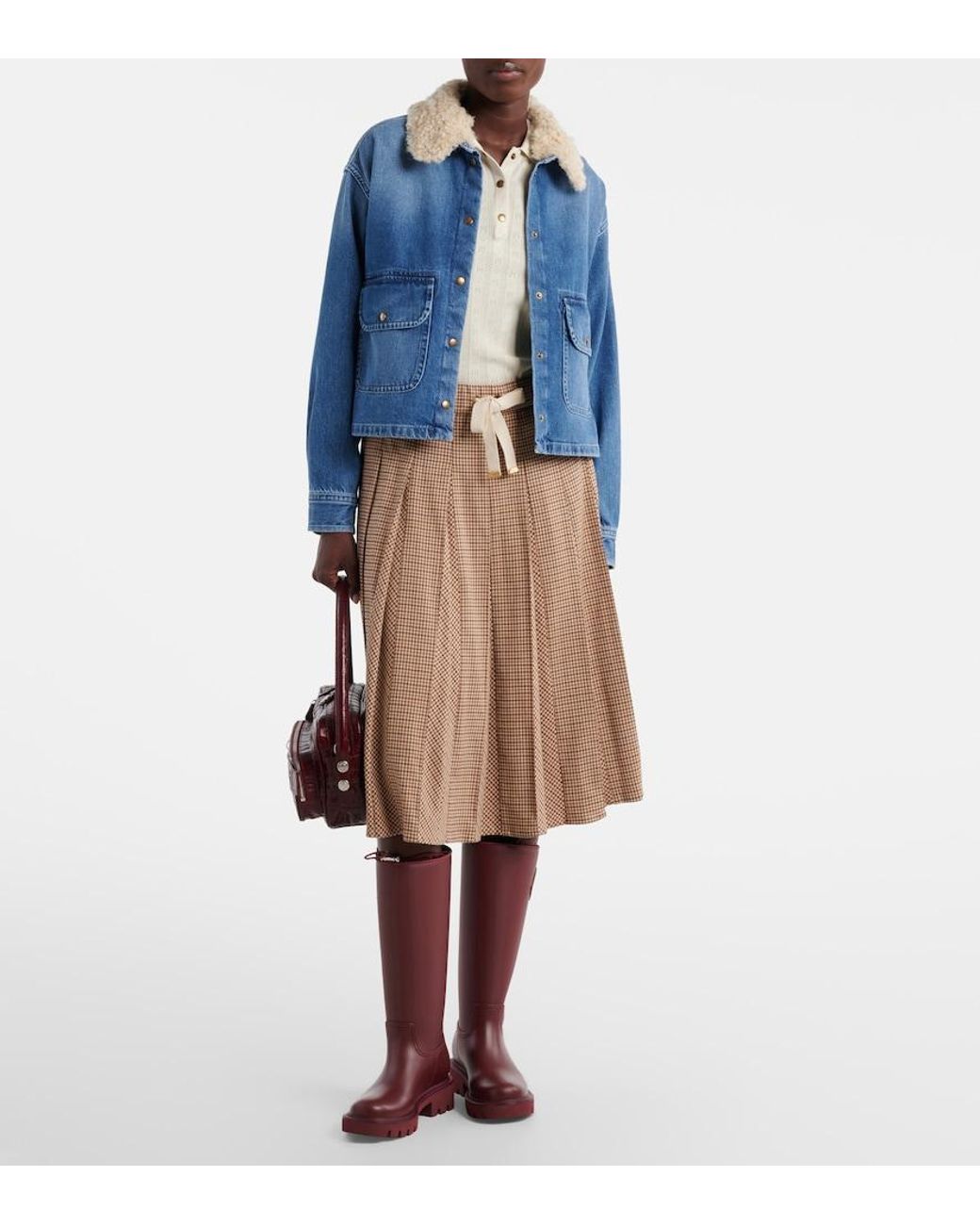 Moncler Blue Teddy-Trimmed Denim Shirt