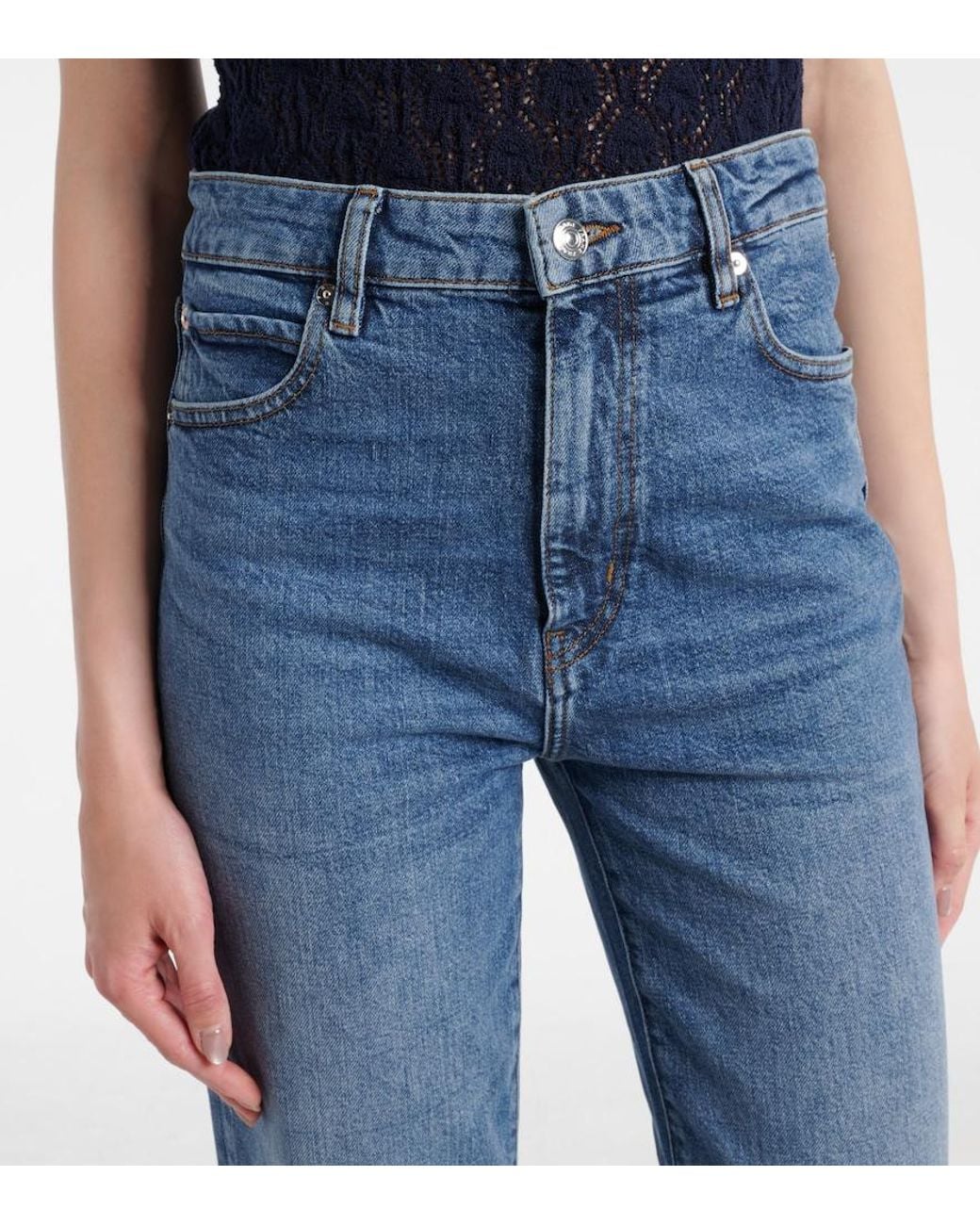 FRAME Blue Ruler Cropped Straight Jeans