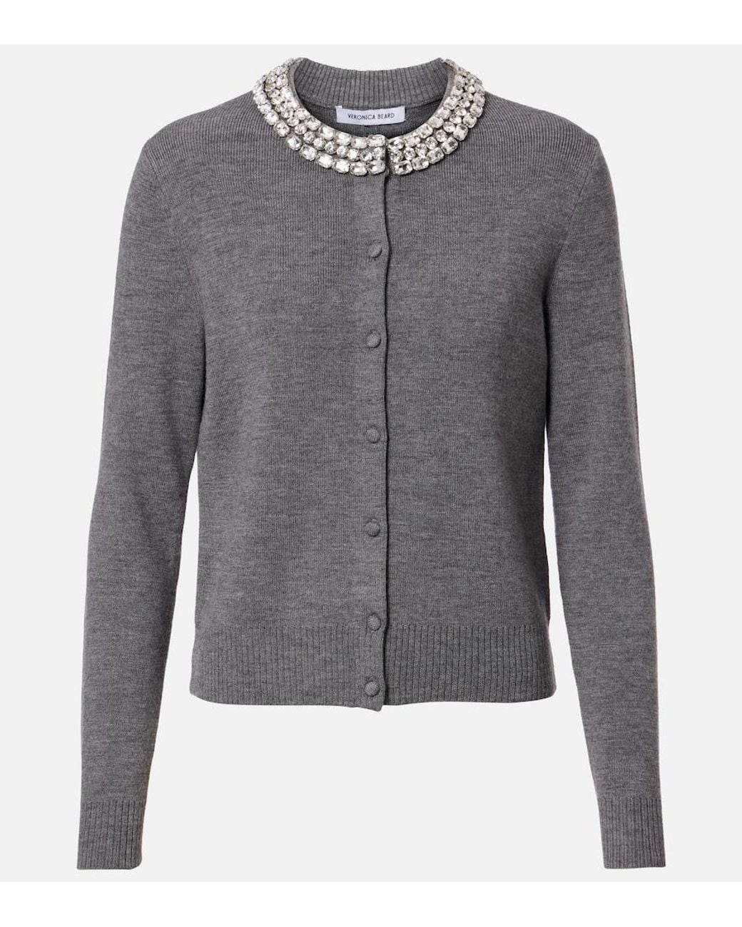 Veronica Beard Gray Daro Embellished Wool Cardigan