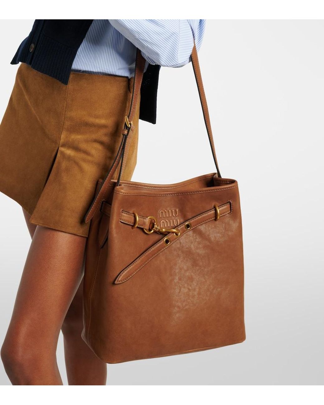 Miu Miu Brown Aventure Leather Bucket Bag