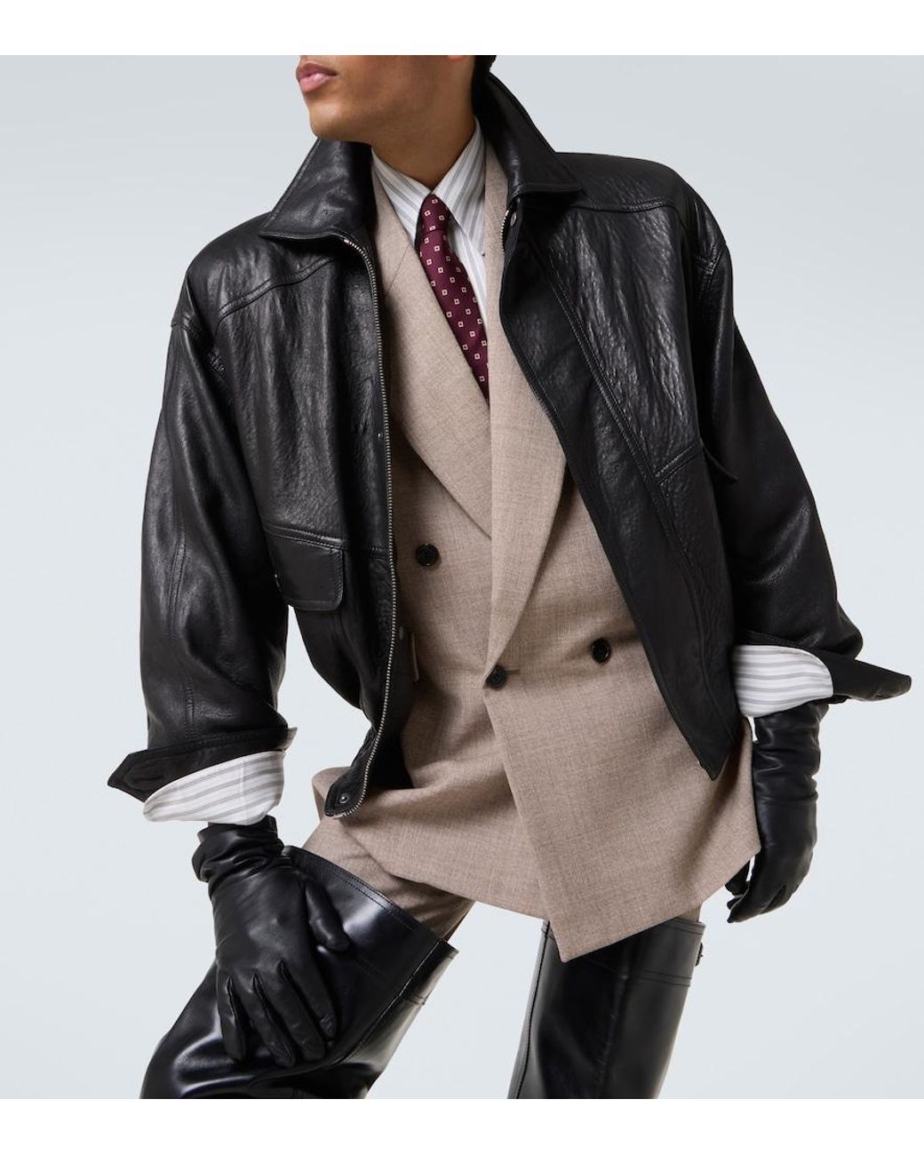Saint Laurent Black Leather Bomber Jacket for men