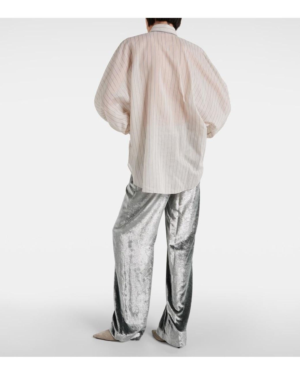 Brunello Cucinelli White Cotton-Blend Lame Shirt