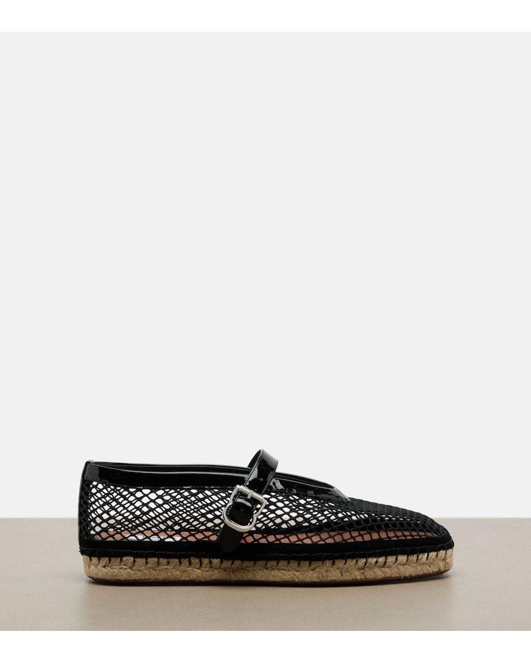 Alaïa Black Fishnet Leather-Trimmed Espadrilles