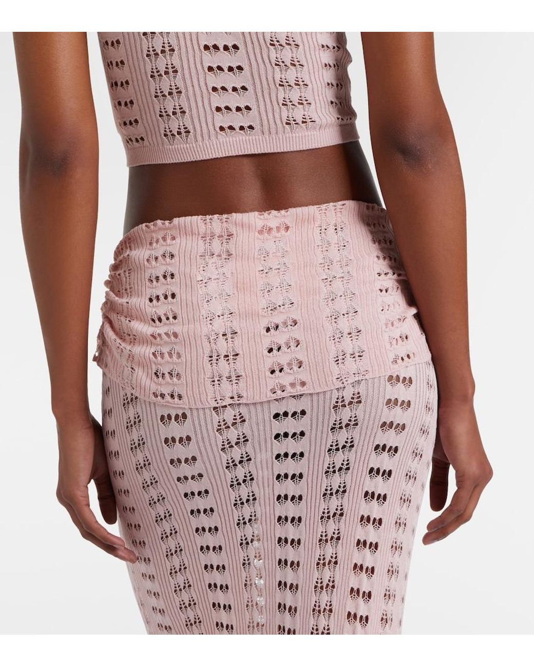 AYA MUSE Pink Draped Pointelle Maxi Skirt