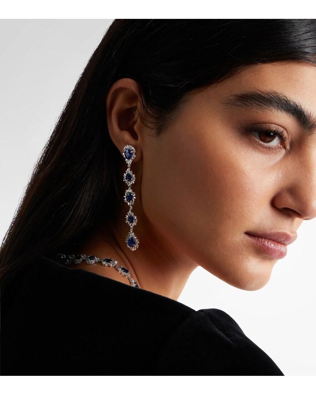 Suzanne Kalan Blue 18Kt Drop Earrings With Sapphires And Diamonds