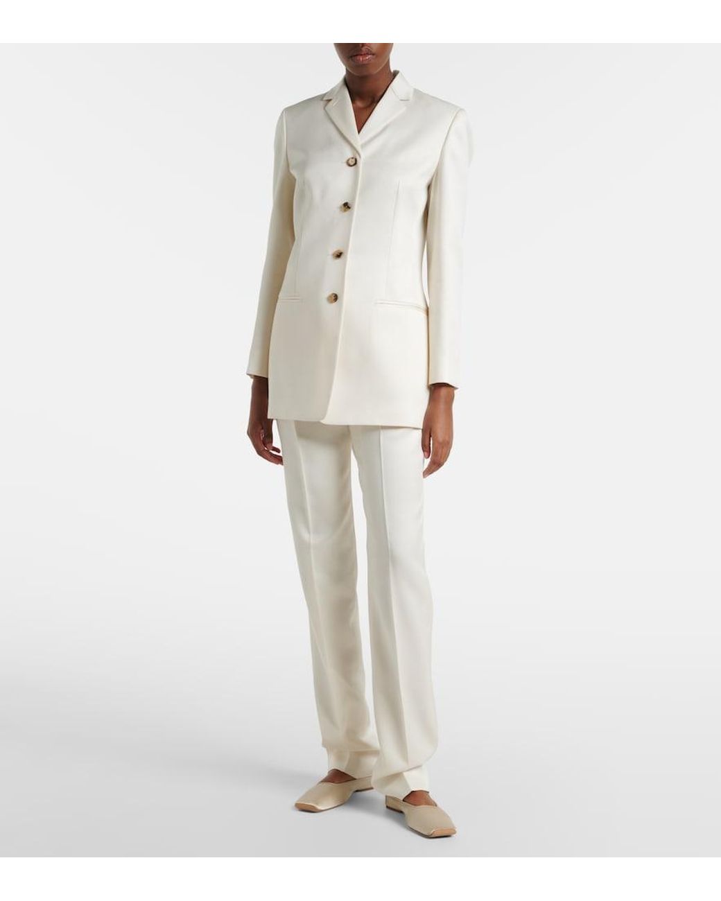 Calvin Klein White Lucia High-Rise Wool And Silk Slim Pants