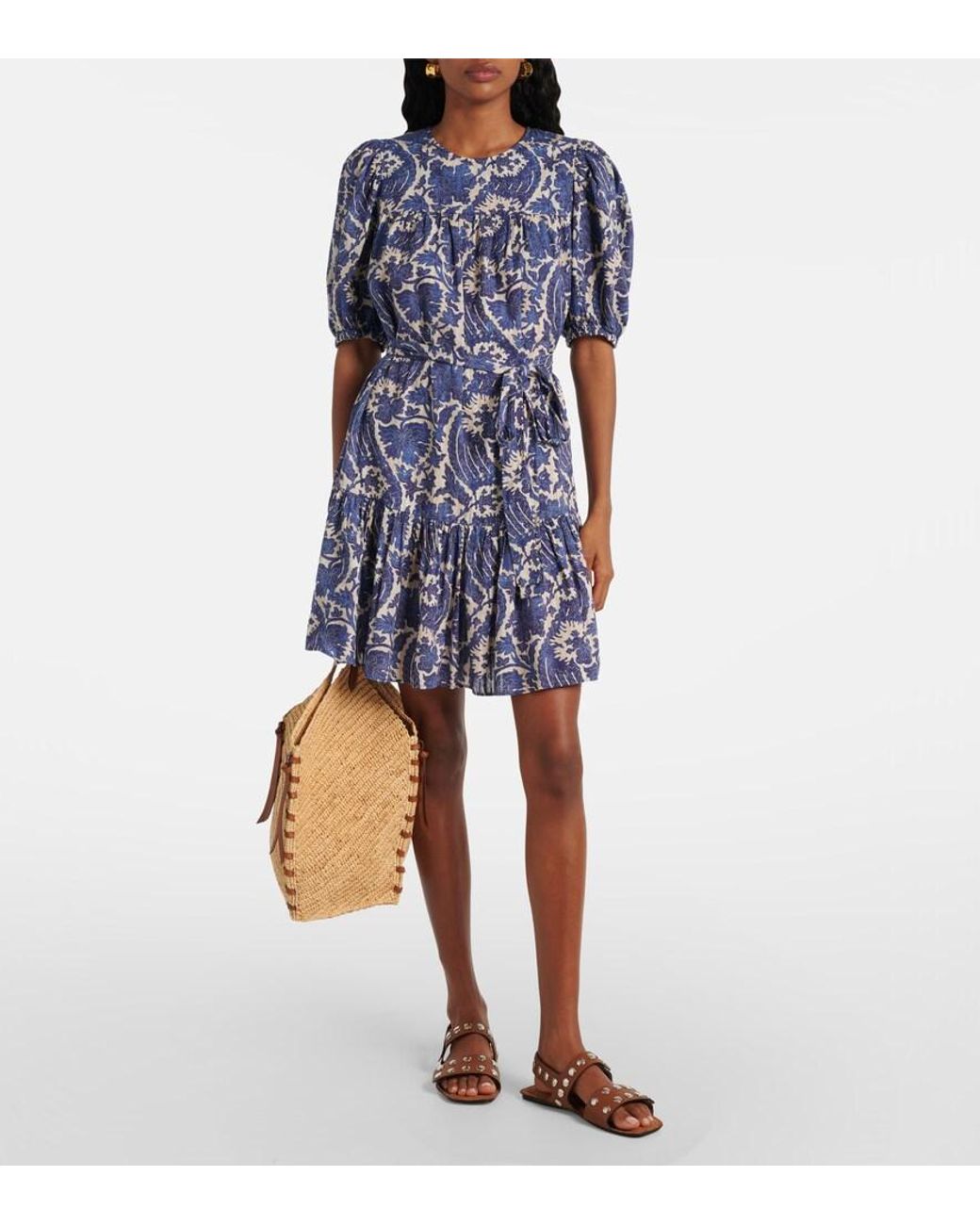 Ulla Johnson Blue Rosalie Printed Cotton-Blend Minidress