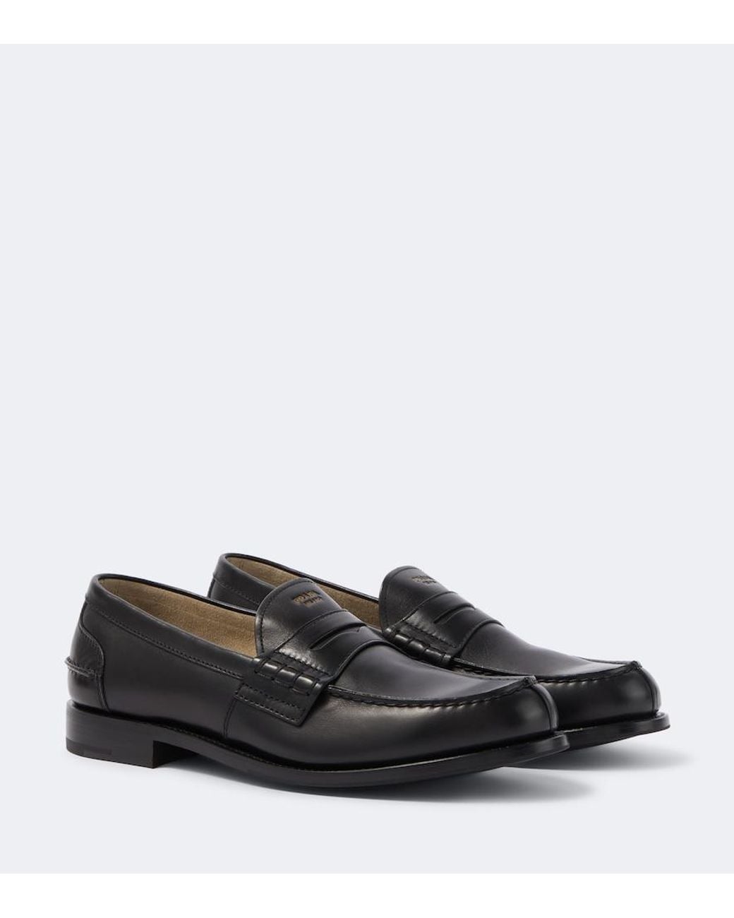 Prada Black Leather Penny Loafers for men