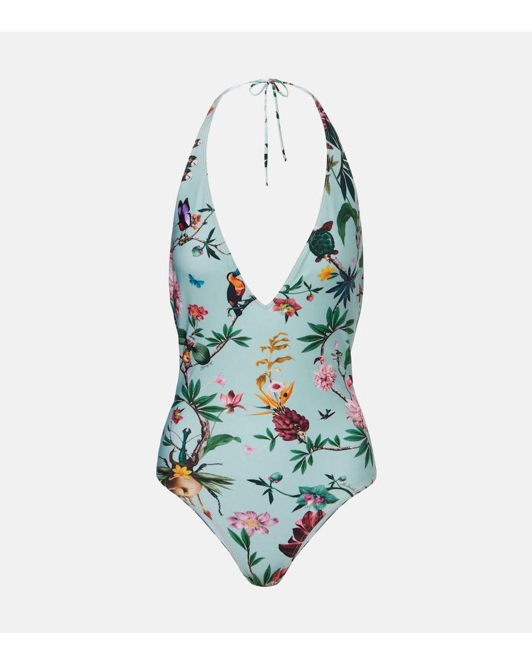 LaDoubleJ Green Printed Halterneck Swimsuit