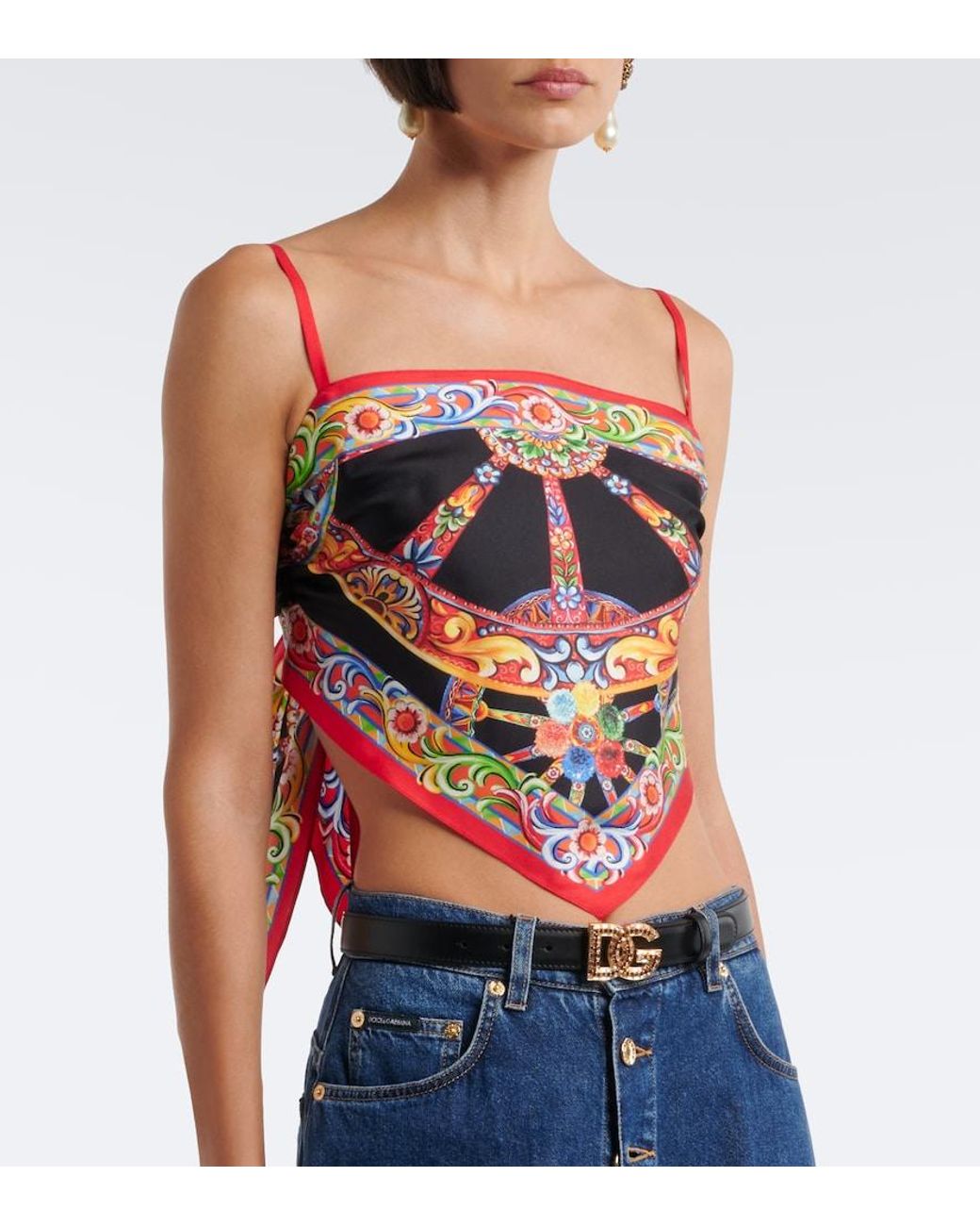 Dolce & Gabbana White Carretto Silk Twill Crop Top