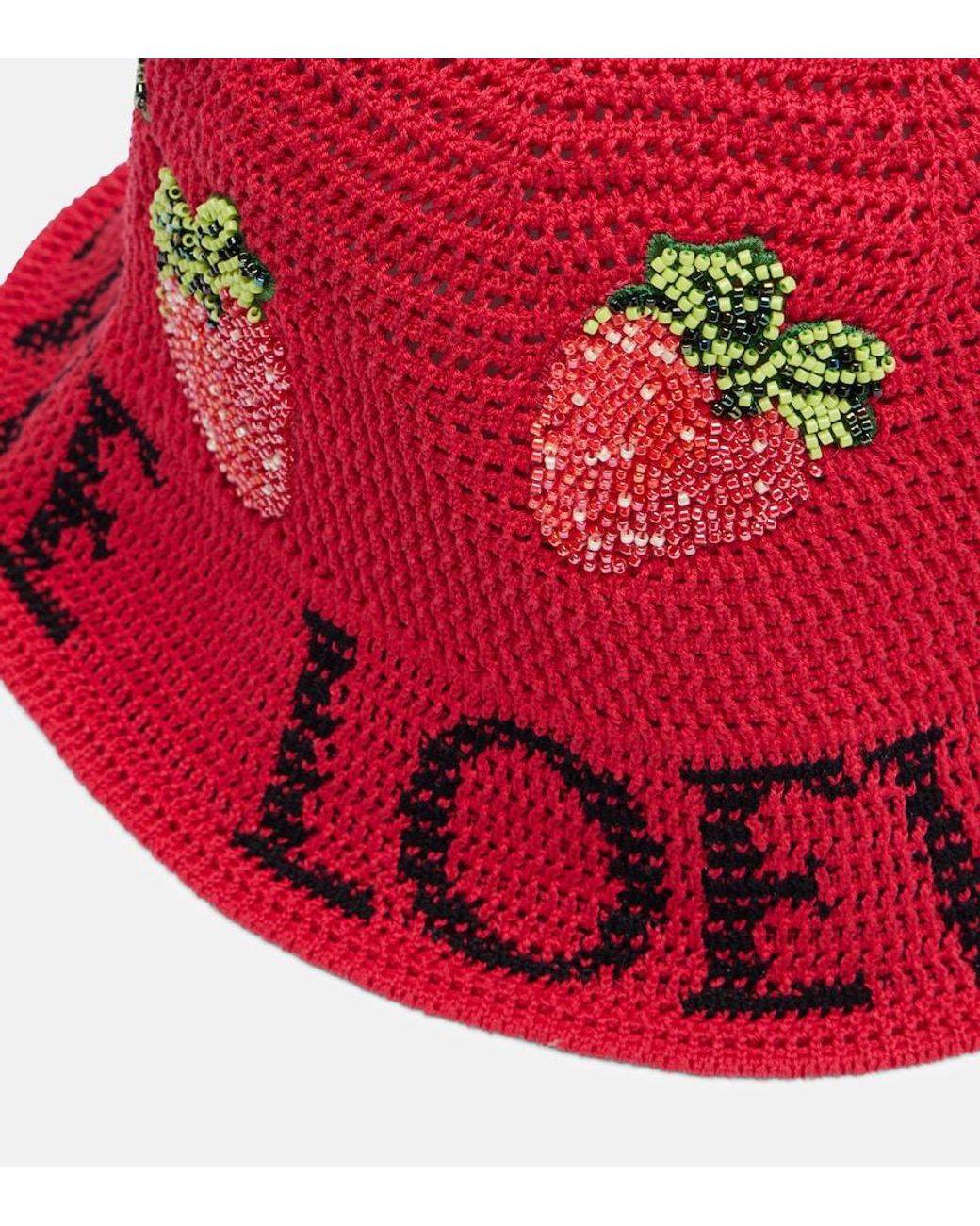 Loewe Red Paula's Ibiza Crochet Cotton Bucket Hat