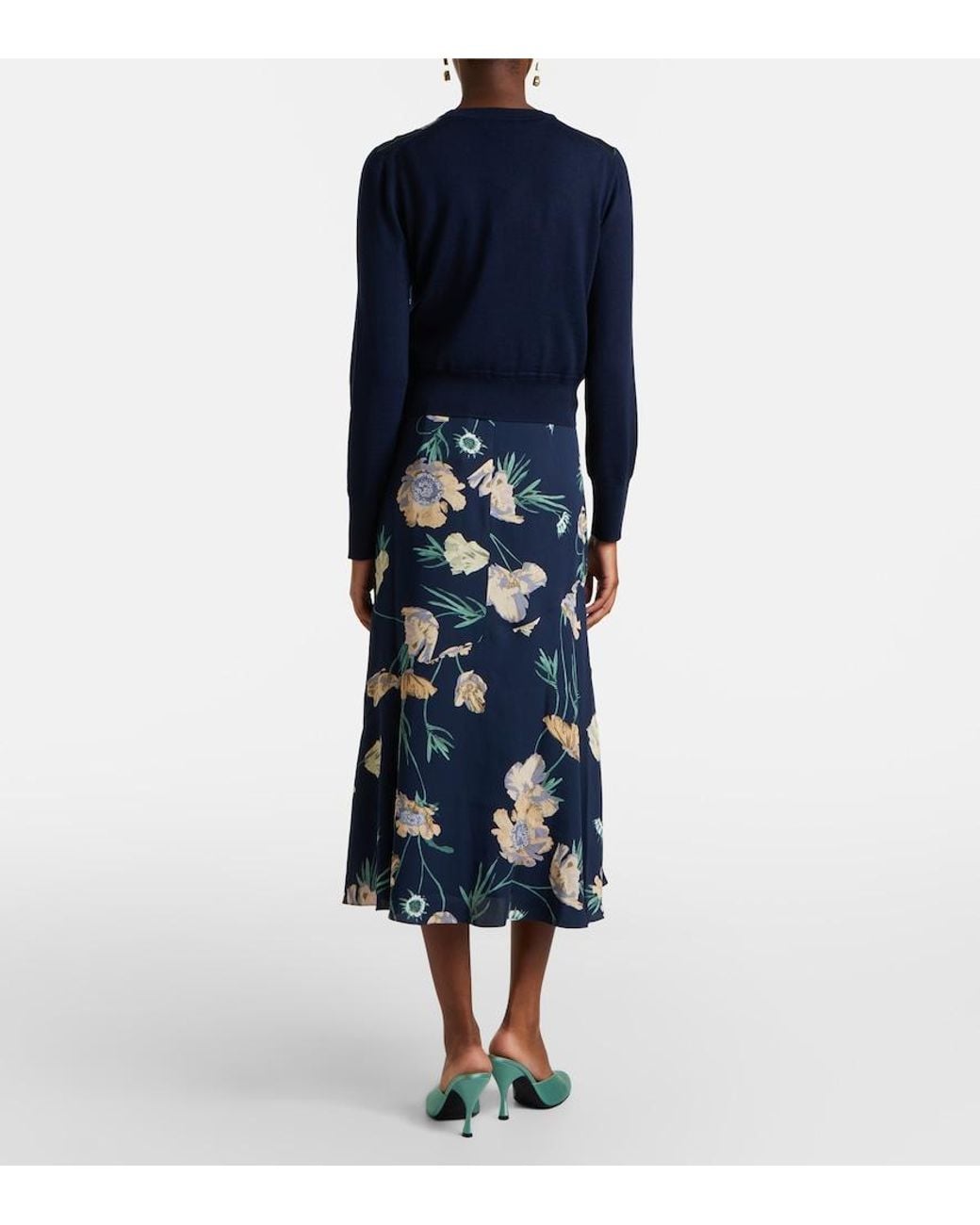 Erdem Blue Floral Midi Skirt