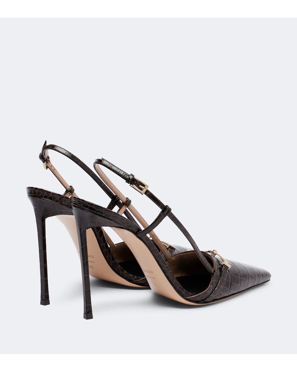 Tom Ford Black Arc Croc-Effect Leather Slingback Pumps