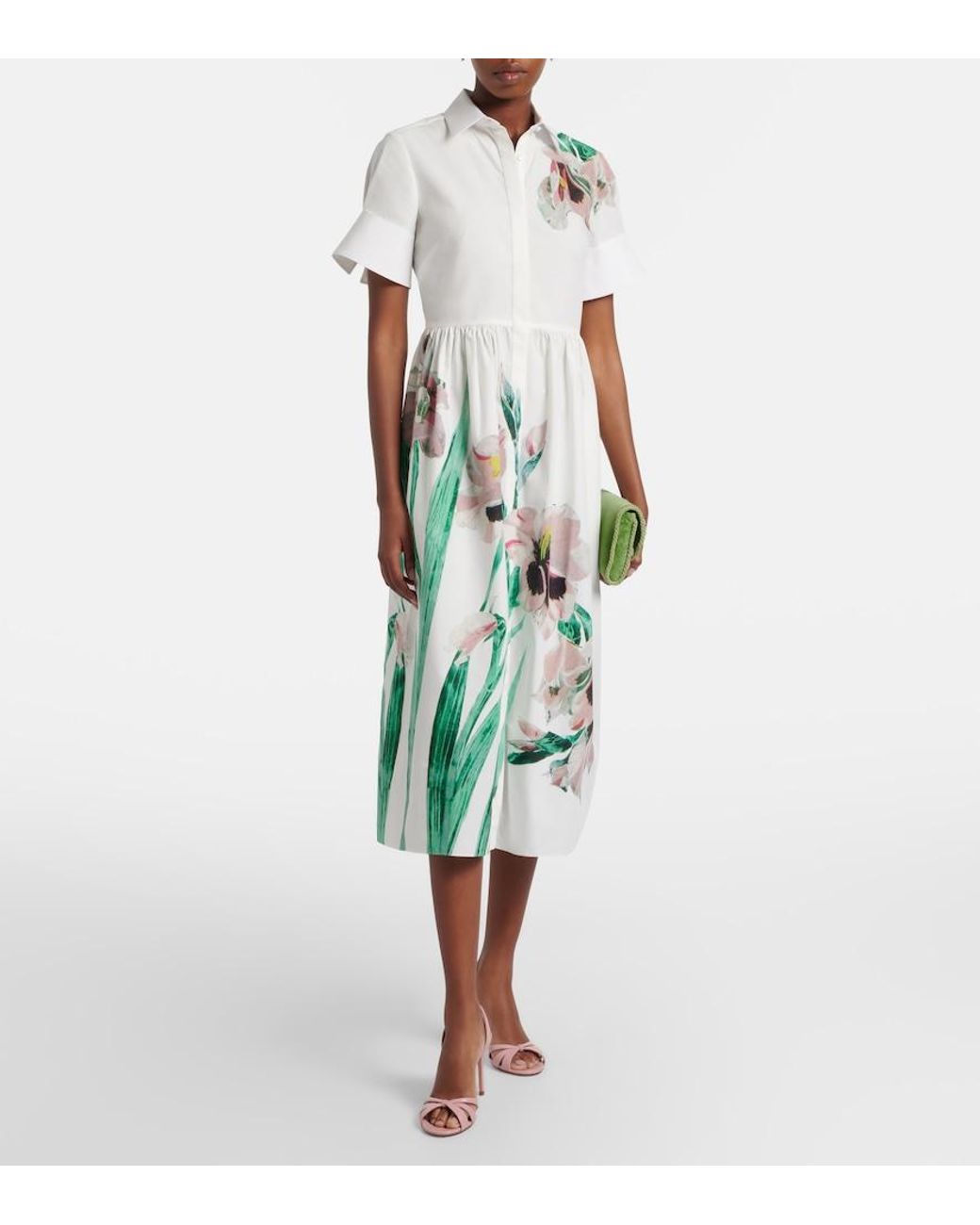 Erdem White Floral Cotton Shirt Dress