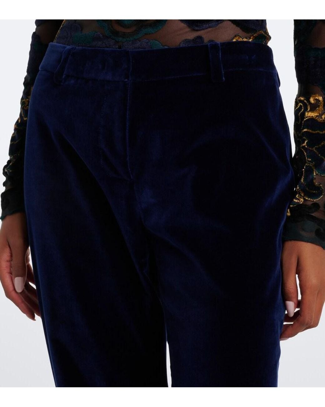 Etro Blue Cotton Velvet Flared Pants