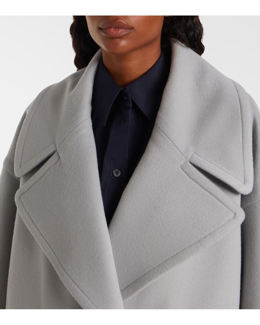 Loewe Gray Pebble Double-Breasted Wool Peacoat