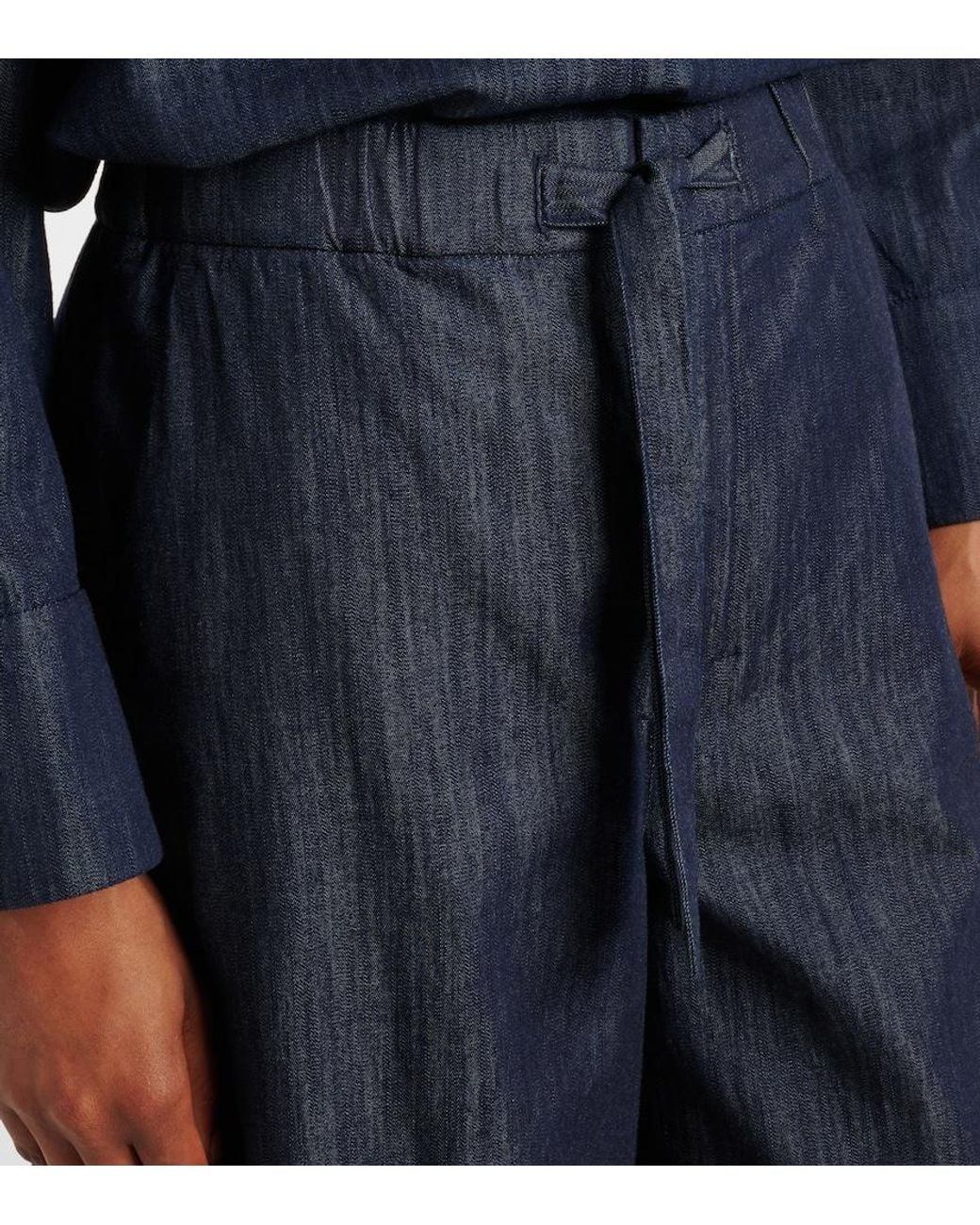 Max Mara Blue Jour Cotton Chambray Wide-Leg Pants