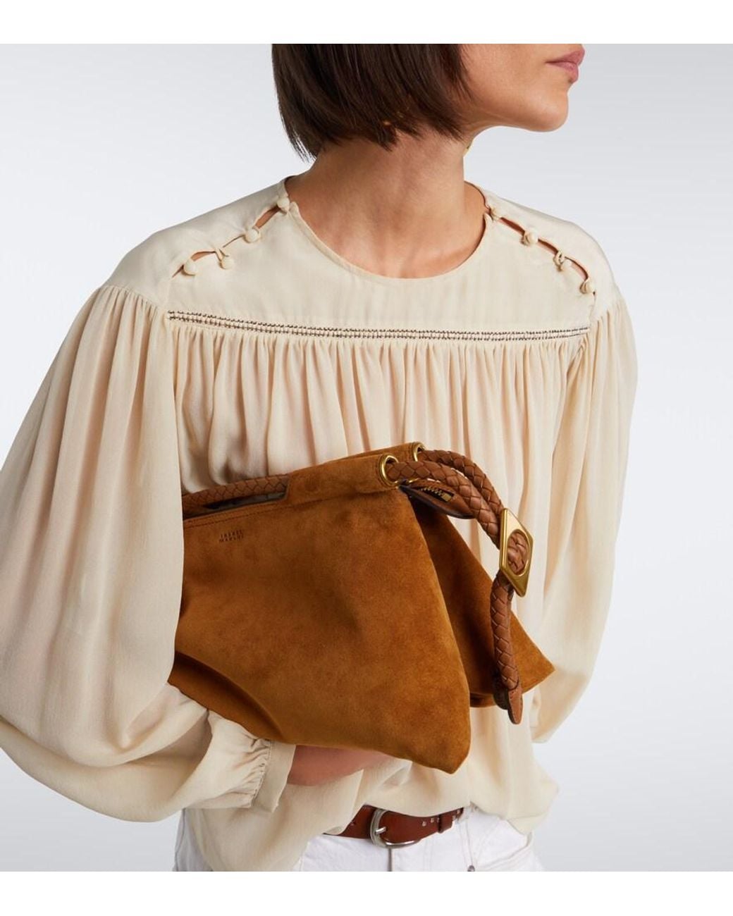 Isabel Marant Brown Pipa Medium Suede Top-Handle Bag