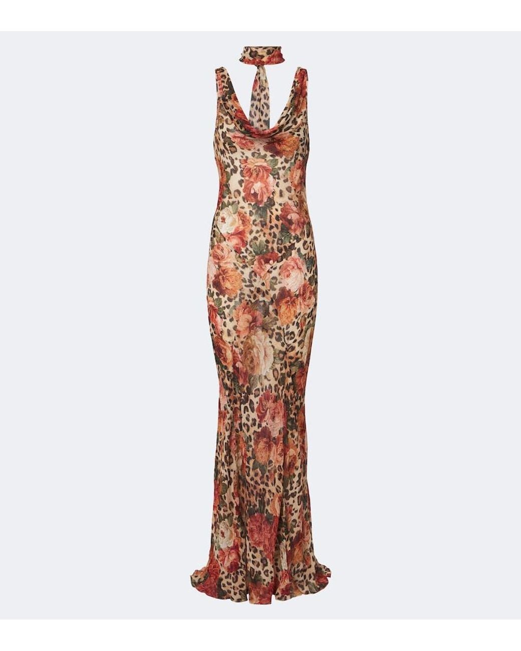 Alexandra Miro Brown Harper Scarf-Detail Printed Maxi Dress