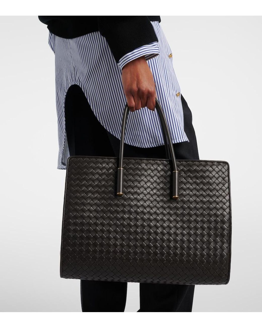 Bottega Veneta Black Barbara Intrecciato Leather Tote Bag