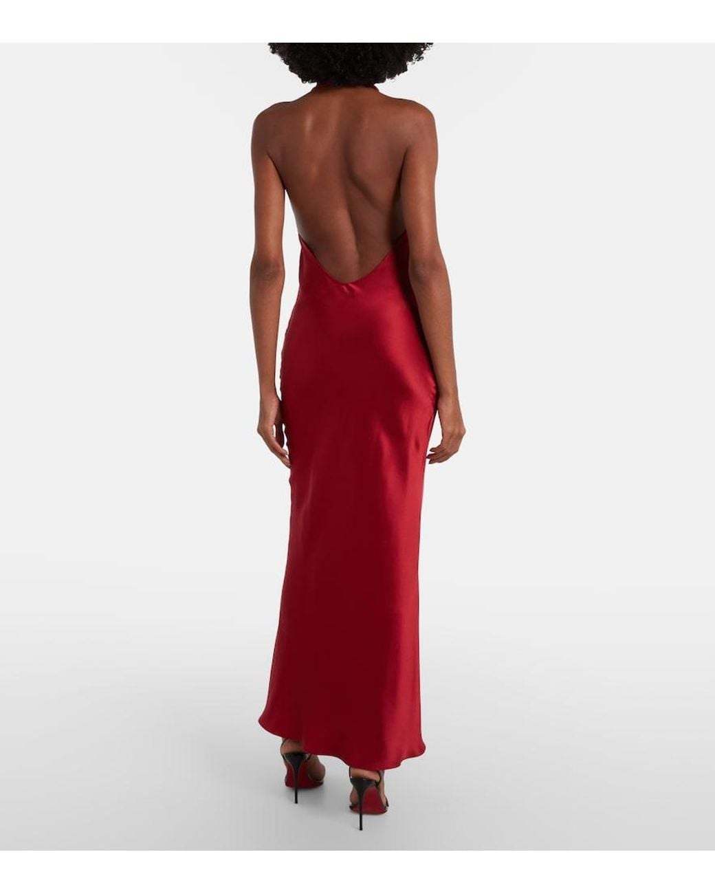 The Sei Red Draped Halterneck Silk Satin Gown