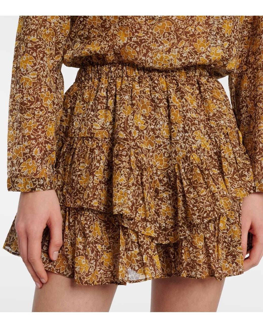 Isabel Marant Brown Jocadia Floral Tiered Cotton Voile Shorts