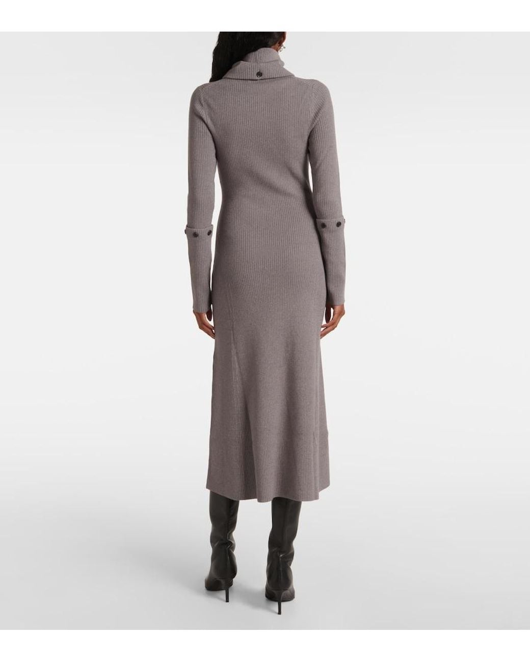 Proenza Schouler Gray Jocelyn Ribbed-Knit Midi Dress