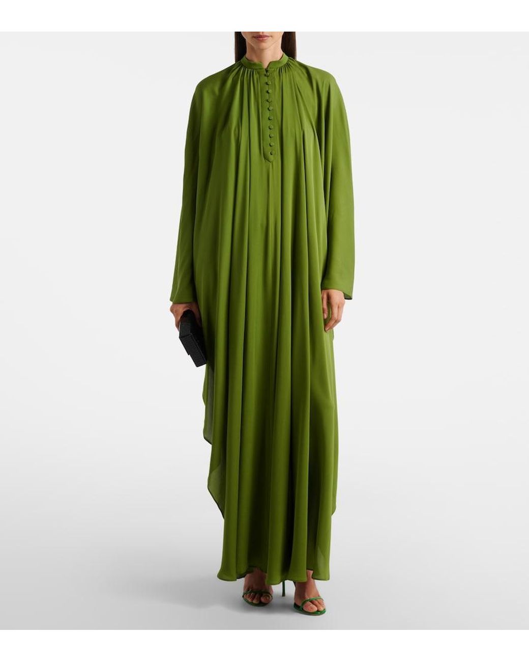 Tom Ford Green Draped Silk Georgette Kaftan