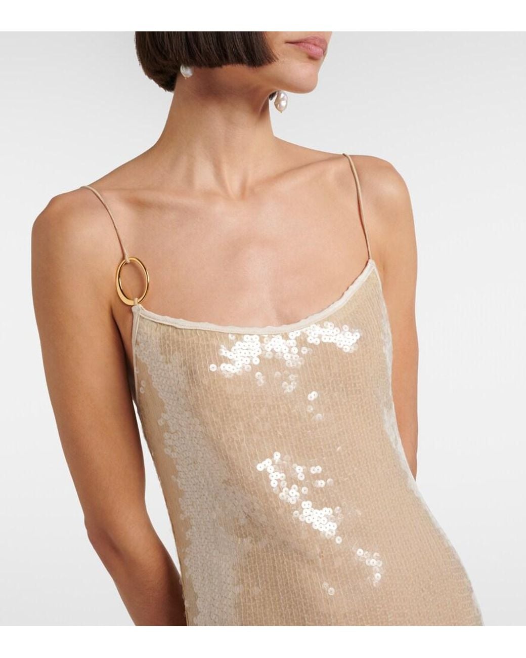 Oseree Natural Marylin Sequined Maxi Dress