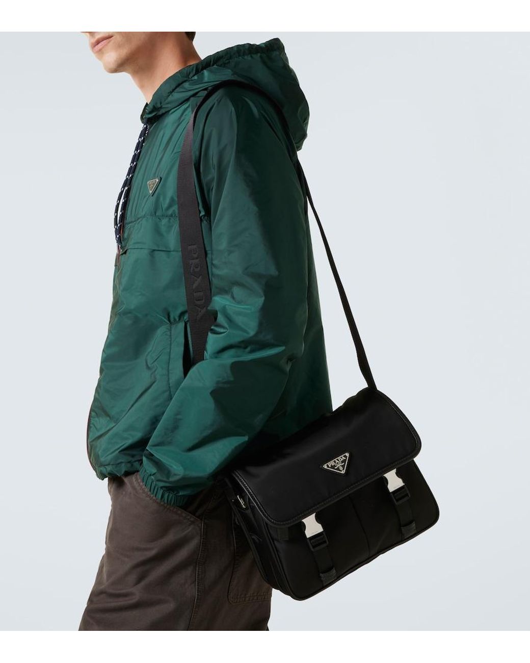 Prada Black Re-Nylon Leather-Trimmed Shoulder Bag for men