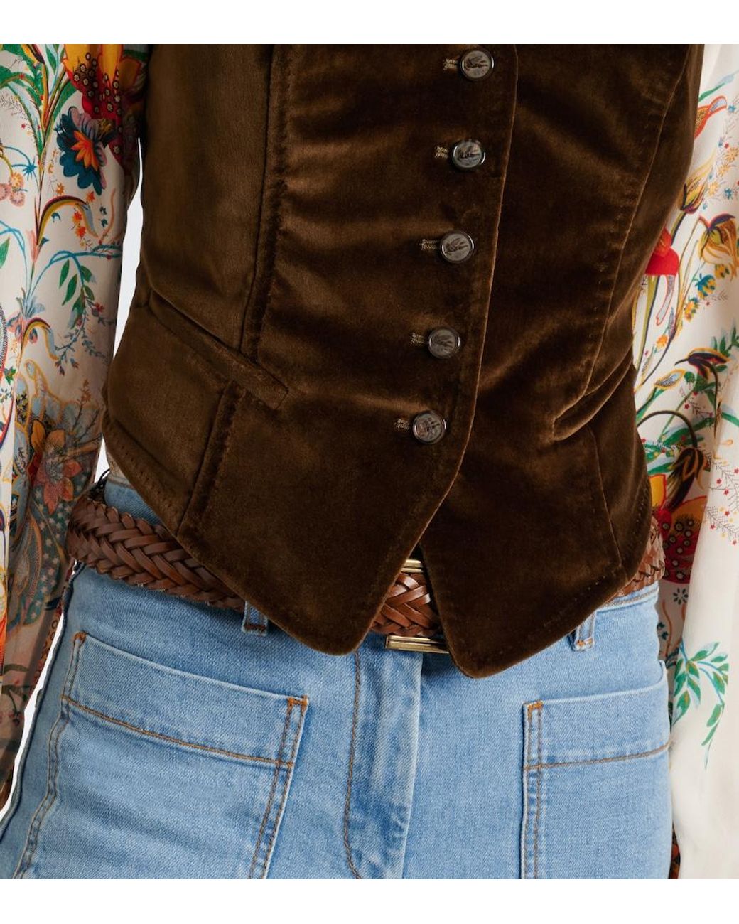 Etro Brown Cotton Velvet Vest