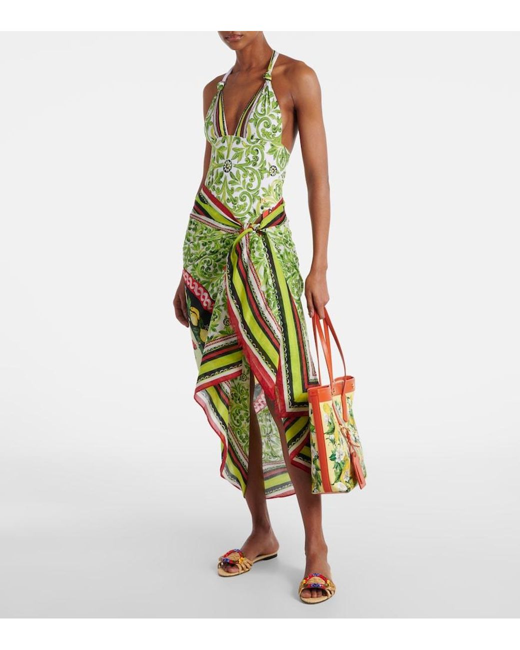 Dolce & Gabbana Green Printed Cotton Beach Cover-Up