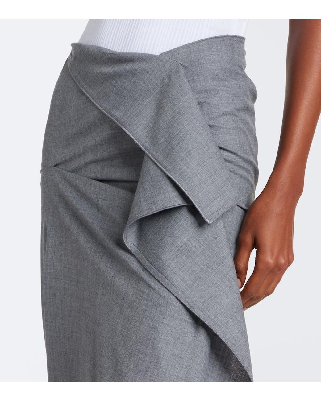 Victoria Beckham Gray Asymmetric Draped Wool Midi Skirt