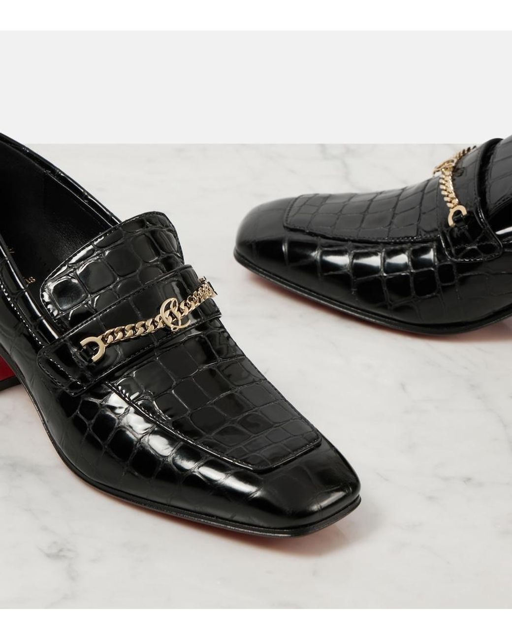 Christian Louboutin Black Mj Moc Croc-Effect Leather Loafers