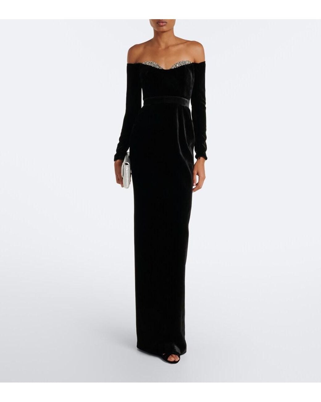The New Arrivals Ilkyaz Ozel Black Farah Embellished Velvet Bustier Gown