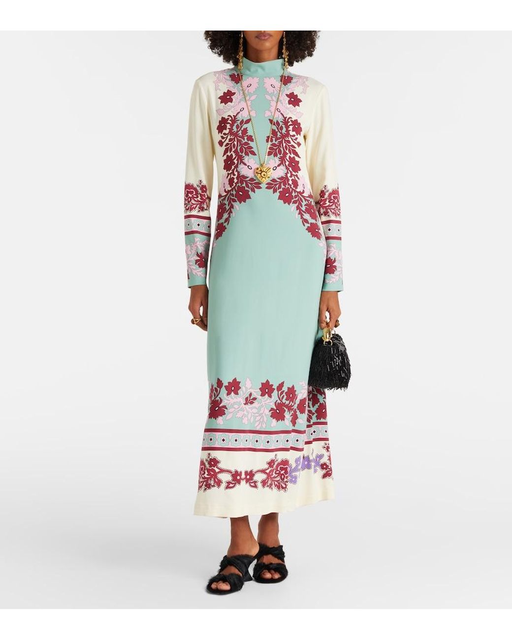 LaDoubleJ White Halle Floral Satin Maxi Dress