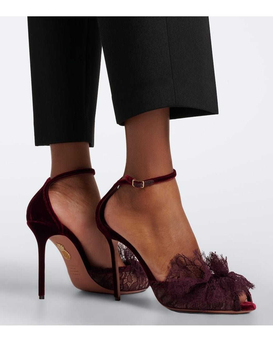 Aquazzura Purple Lover Lace-Trimmed Mesh Sandals