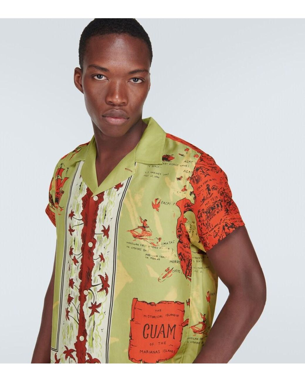 Bode Green Printed Silk Shirt for men