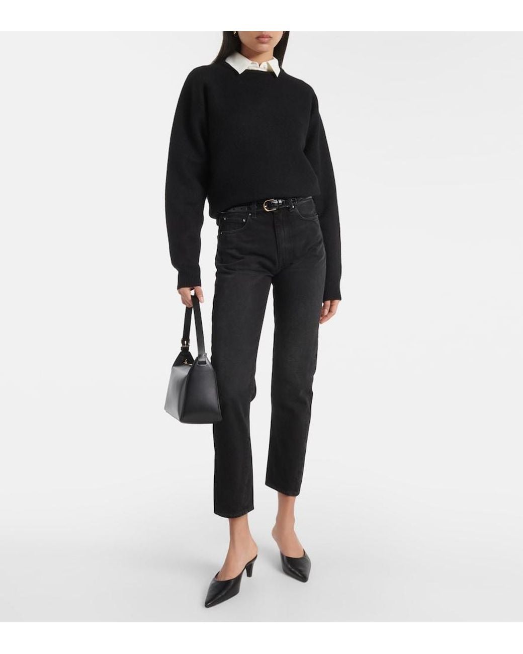 Totême  Black Mid-Rise Cropped Jeans