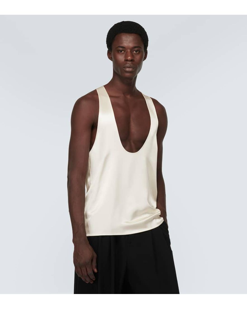 Saint Laurent Silk Satin Crepe Tank Top in White for Men | Lyst