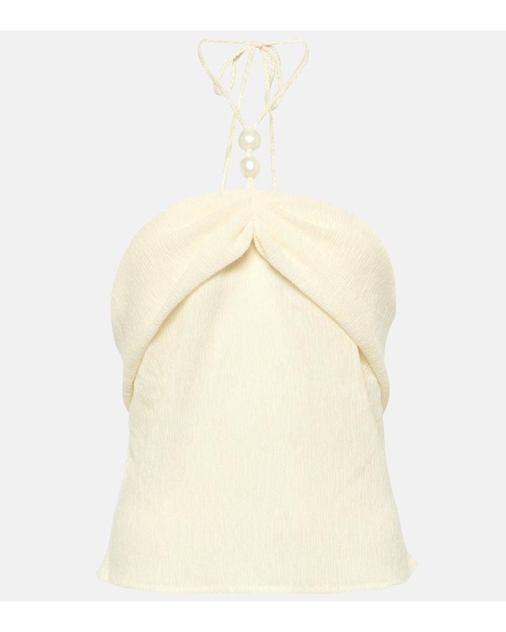 Magda Butrym Natural Embellished Halterneck Top