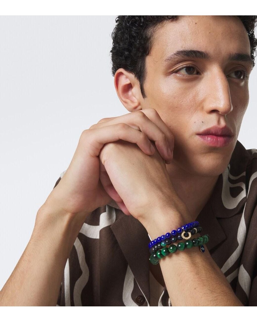 Sydney Evan Green Set Of 3 14Kt Beaded Bracelets With Gemstones for men