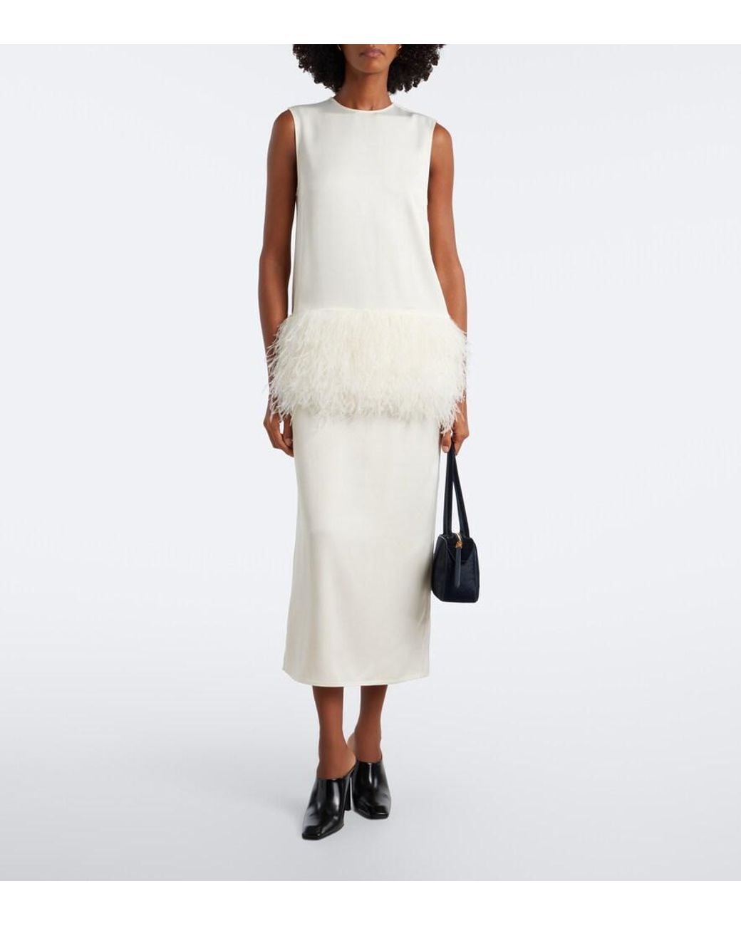 Loulou de Saison White Sonia Feather-Trimmed Midi Dress