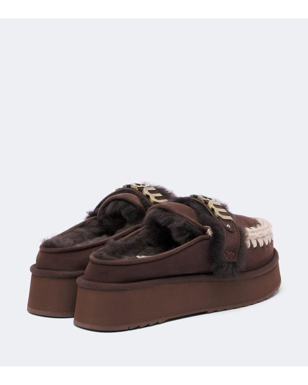 Mou Brown Shearling-Lined Suede Platform Mules