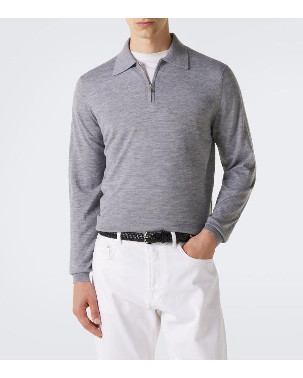 Lardini Gray Wool, Silk, And Cashmere Polo Sweater for men
